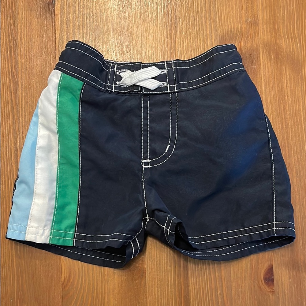 Kids Navy and Green Striped Shorts